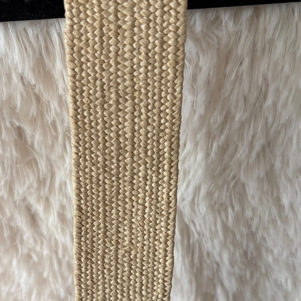 Beige Woven Elastic Belt with Wooden Style Buckle
